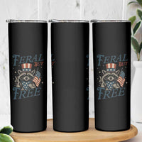 Funny Raccoon Patriotic Skinny Tumbler Feral But Free 4th Of July American Flag