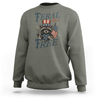 Funny Raccoon Patriotic Sweatshirt Feral But Free 4th Of July American Flag