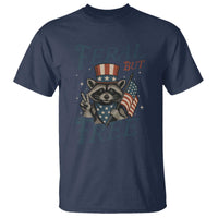 Funny Raccoon Patriotic T Shirt Feral But Free 4th Of July American Flag