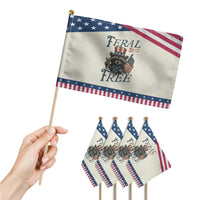 Funny Raccoon Patriotic Patriotic Handheld Flag Feral But Free 4th Of July American Flag