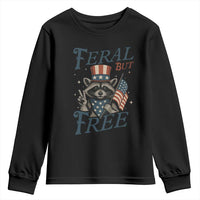 Funny Raccoon Patriotic Youth Sweatshirt Feral But Free 4th Of July American Flag