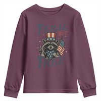 Funny Raccoon Patriotic Youth Sweatshirt Feral But Free 4th Of July American Flag