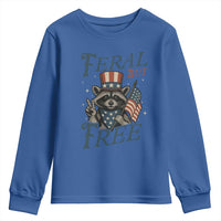 Funny Raccoon Patriotic Youth Sweatshirt Feral But Free 4th Of July American Flag