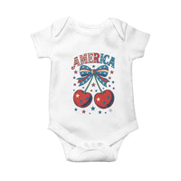 Retro Americana Cherries and Stars Coquette Bow Baby Onesie America Cute Patriotic 4th Of July US