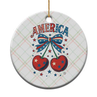 Retro Americana Cherries and Stars Coquette Bow Ceramic Ornament America Cute Patriotic 4th Of July US - Wonder Print Shop
