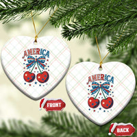 Retro Americana Cherries and Stars Coquette Bow Ceramic Ornament America Cute Patriotic 4th Of July US - Wonder Print Shop