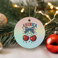 Retro Americana Cherries and Stars Coquette Bow Ceramic Ornament America Cute Patriotic 4th Of July US - Wonder Print Shop
