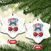 Retro Americana Cherries and Stars Coquette Bow Ceramic Ornament America Cute Patriotic 4th Of July US - Wonder Print Shop