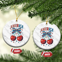 Retro Americana Cherries and Stars Coquette Bow Ceramic Ornament America Cute Patriotic 4th Of July US - Wonder Print Shop