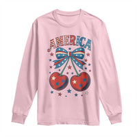 Retro Americana Cherries and Stars Coquette Bow Long Sleeve Shirt America Cute Patriotic 4th Of July US