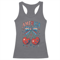 Retro Americana Cherries and Stars Coquette Bow Racerback Tank Top America Cute Patriotic 4th Of July US