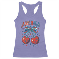 Retro Americana Cherries and Stars Coquette Bow Racerback Tank Top America Cute Patriotic 4th Of July US