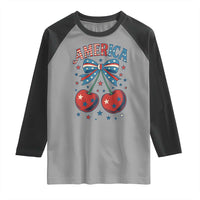 Retro Americana Cherries and Stars Coquette Bow Raglan Shirt America Cute Patriotic 4th Of July US