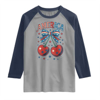 Retro Americana Cherries and Stars Coquette Bow Raglan Shirt America Cute Patriotic 4th Of July US