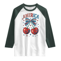 Retro Americana Cherries and Stars Coquette Bow Raglan Shirt America Cute Patriotic 4th Of July US