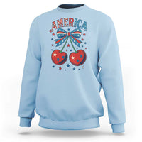 Retro Americana Cherries and Stars Coquette Bow Sweatshirt America Cute Patriotic 4th Of July US
