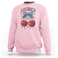 Retro Americana Cherries and Stars Coquette Bow Sweatshirt America Cute Patriotic 4th Of July US