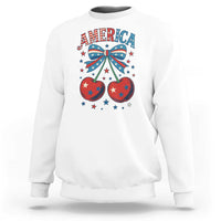 Retro Americana Cherries and Stars Coquette Bow Sweatshirt America Cute Patriotic 4th Of July US