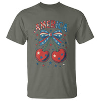 Retro Americana Cherries and Stars Coquette Bow T Shirt America Cute Patriotic 4th Of July US