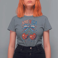 Retro Americana Cherries and Stars Coquette Bow T Shirt For Women America Cute Patriotic 4th Of July US