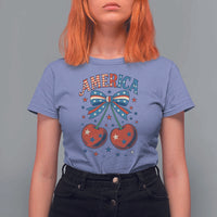 Retro Americana Cherries and Stars Coquette Bow T Shirt For Women America Cute Patriotic 4th Of July US