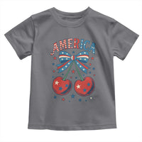 Retro Americana Cherries and Stars Coquette Bow Toddler T Shirt America Cute Patriotic 4th Of July US
