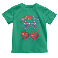 Retro Americana Cherries and Stars Coquette Bow Toddler T Shirt America Cute Patriotic 4th Of July US