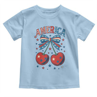 Retro Americana Cherries and Stars Coquette Bow Toddler T Shirt America Cute Patriotic 4th Of July US