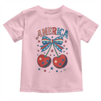 Retro Americana Cherries and Stars Coquette Bow Toddler T Shirt America Cute Patriotic 4th Of July US