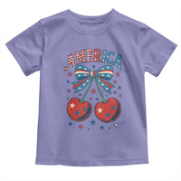 Retro Americana Cherries and Stars Coquette Bow Toddler T Shirt America Cute Patriotic 4th Of July US