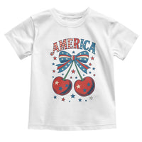 Retro Americana Cherries and Stars Coquette Bow Toddler T Shirt America Cute Patriotic 4th Of July US