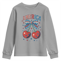 Retro Americana Cherries and Stars Coquette Bow Youth Sweatshirt America Cute Patriotic 4th Of July US