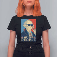 We the People Retro George Washington T Shirt For Women Patriotic American Founding Fathers Peace Sign