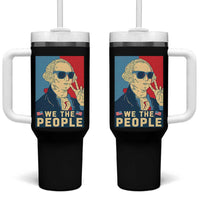 We the People Retro George Washington Tumbler With Handle Patriotic American Founding Fathers Peace Sign
