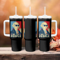 We the People Retro George Washington Tumbler With Handle Patriotic American Founding Fathers Peace Sign