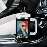 We the People Retro George Washington Tumbler With Handle Patriotic American Founding Fathers Peace Sign