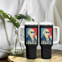 We the People Retro George Washington Tumbler With Handle Patriotic American Founding Fathers Peace Sign