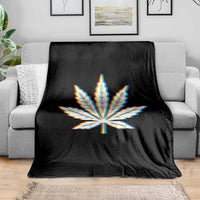 Cannabis Leaf Glitch Effect Graphic Throw Blanket Retro RGB Distortion Weed and Stoner Lifestyle