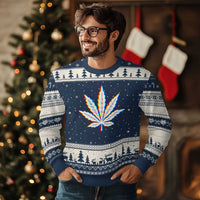 Cannabis Leaf Glitch Effect Graphic Ugly Christmas Sweater Retro RGB Distortion Weed and Stoner Lifestyle