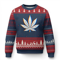 Cannabis Leaf Glitch Effect Graphic Ugly Christmas Sweater Retro RGB Distortion Weed and Stoner Lifestyle