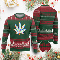 Cannabis Leaf Glitch Effect Graphic Ugly Christmas Sweater Retro RGB Distortion Weed and Stoner Lifestyle