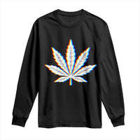 Cannabis Leaf Glitch Effect Graphic Long Sleeve Shirt Retro RGB Distortion Weed and Stoner Lifestyle