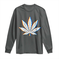 Cannabis Leaf Glitch Effect Graphic Long Sleeve Shirt Retro RGB Distortion Weed and Stoner Lifestyle