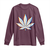Cannabis Leaf Glitch Effect Graphic Long Sleeve Shirt Retro RGB Distortion Weed and Stoner Lifestyle