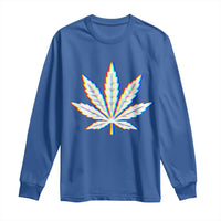 Cannabis Leaf Glitch Effect Graphic Long Sleeve Shirt Retro RGB Distortion Weed and Stoner Lifestyle