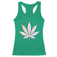 Cannabis Leaf Glitch Effect Graphic Racerback Tank Top Retro RGB Distortion Weed and Stoner Lifestyle