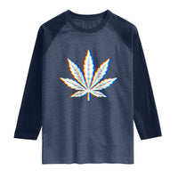 Cannabis Leaf Glitch Effect Graphic Raglan Shirt Retro RGB Distortion Weed and Stoner Lifestyle
