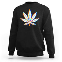 Cannabis Leaf Glitch Effect Graphic Sweatshirt Retro RGB Distortion Weed and Stoner Lifestyle
