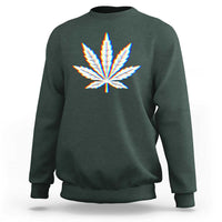 Cannabis Leaf Glitch Effect Graphic Sweatshirt Retro RGB Distortion Weed and Stoner Lifestyle