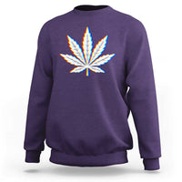 Cannabis Leaf Glitch Effect Graphic Sweatshirt Retro RGB Distortion Weed and Stoner Lifestyle